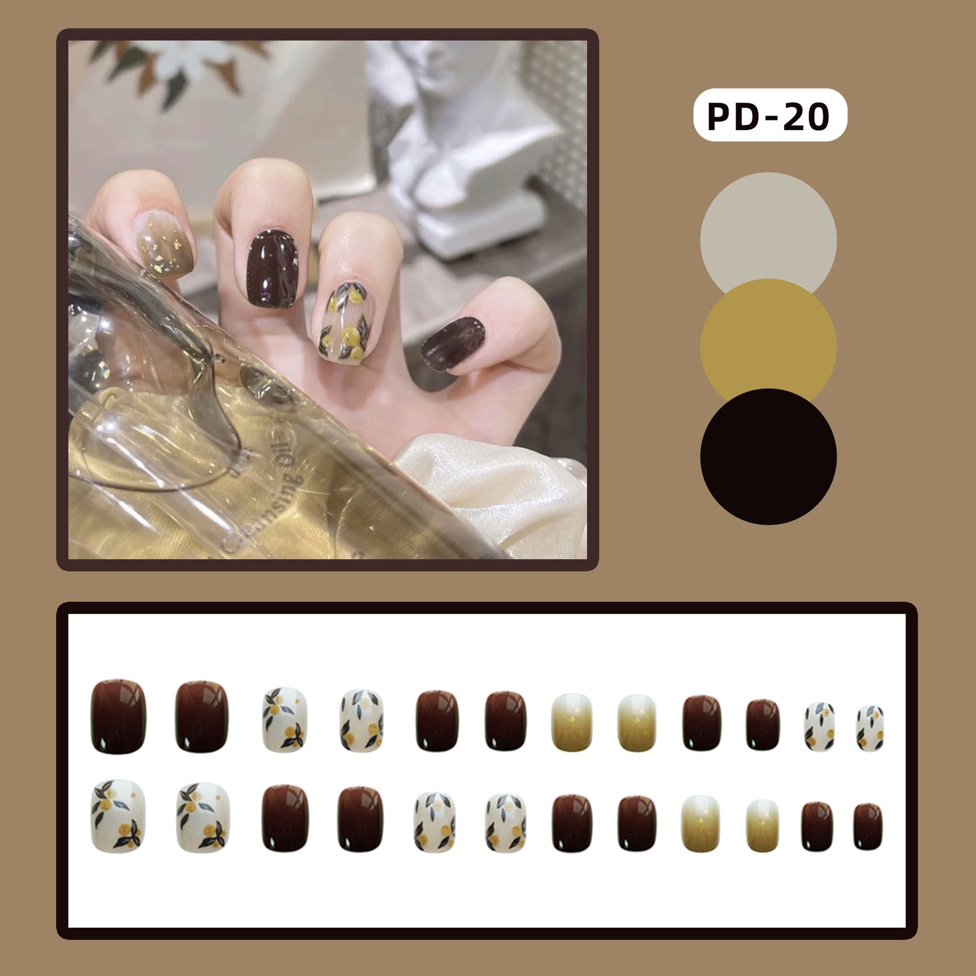 24pcs Lemon Short Wear Tips Nail False Patch Press on Nails Supplies for Professionals Artifical Fake Nails Faux Ongles Uñas PD-20-Fake Nails Art