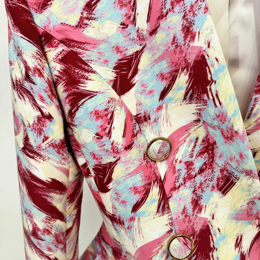 Hit Color Spliced Printing Fashion Jackets for Women V Neck Long Sleeves Patchwork Button Elegant Jacket Female New