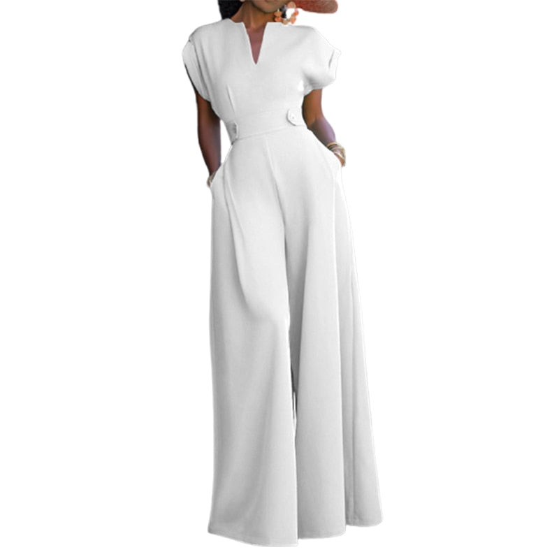 Yeezzi Female Elegant Party Jumpsuit Fashion Cap Sleeve Solid Color Wide Leg Summer Jumpsuits For Women 2024 New White