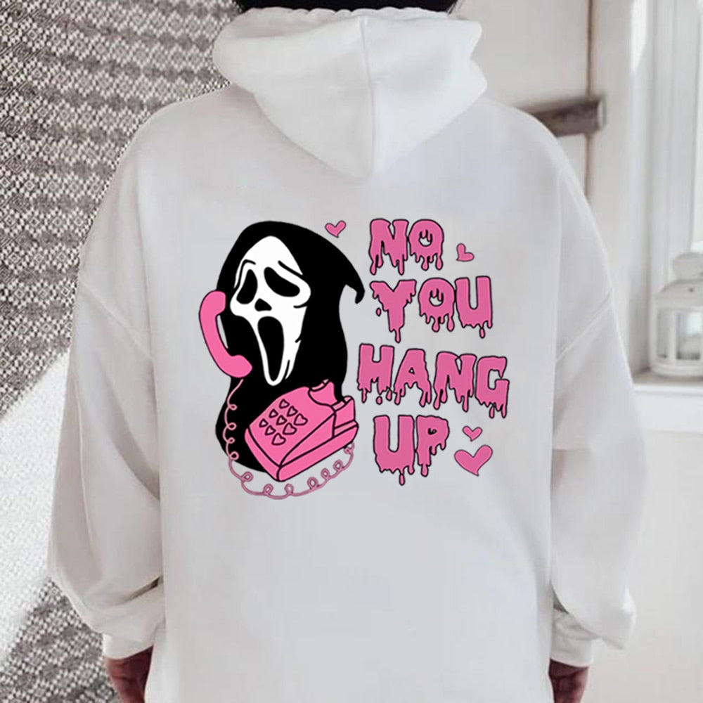 Scream No You Hang Up Crewneck Sweatshirt Ghostface Hoodies Scream Ghost Hooded Sweatshirts Scream Movie Halloween Pullover