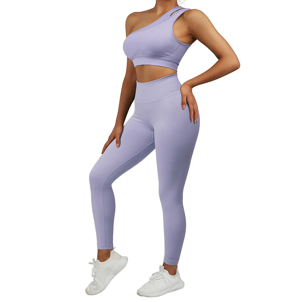 2 Pcs Yoga Set Women Seamless Gym Sportswear Outfits Workout Fitness Gym Clothing One Shoulder Sports Suit for Fitness Women SS321IP