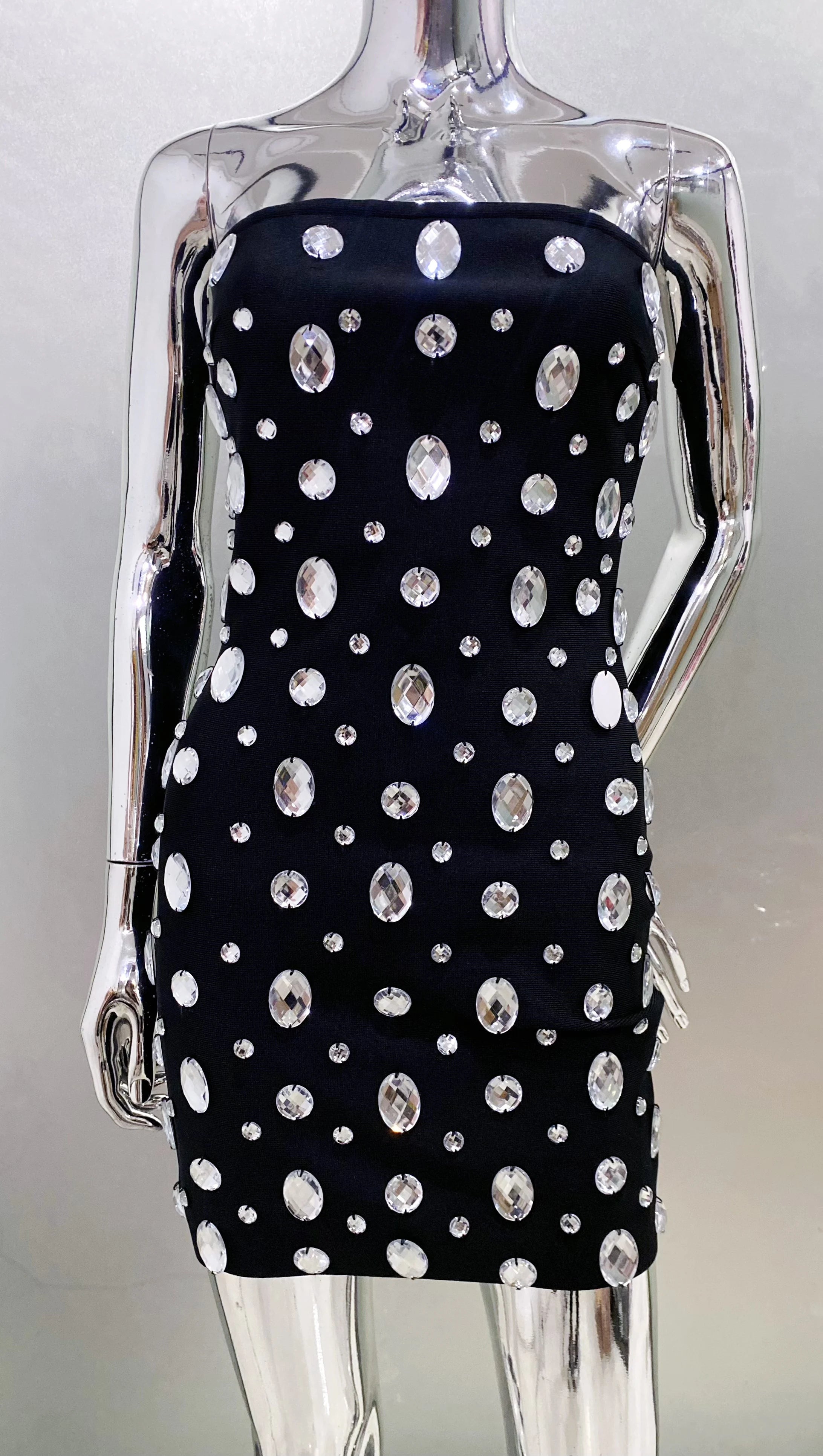 2025 New Luxury Sparking Diamonds Strapless Bandage Mini Evening Dress Sweet Woman Birthday Party Dress Performance costume