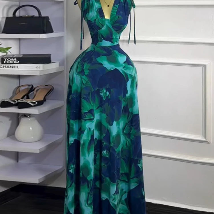 Women Tie Dye Printed Sleeveless Big Swing Maxi Long Dress 2025 Summer Holiday Birthday Sexy Club Party Evening Dresses