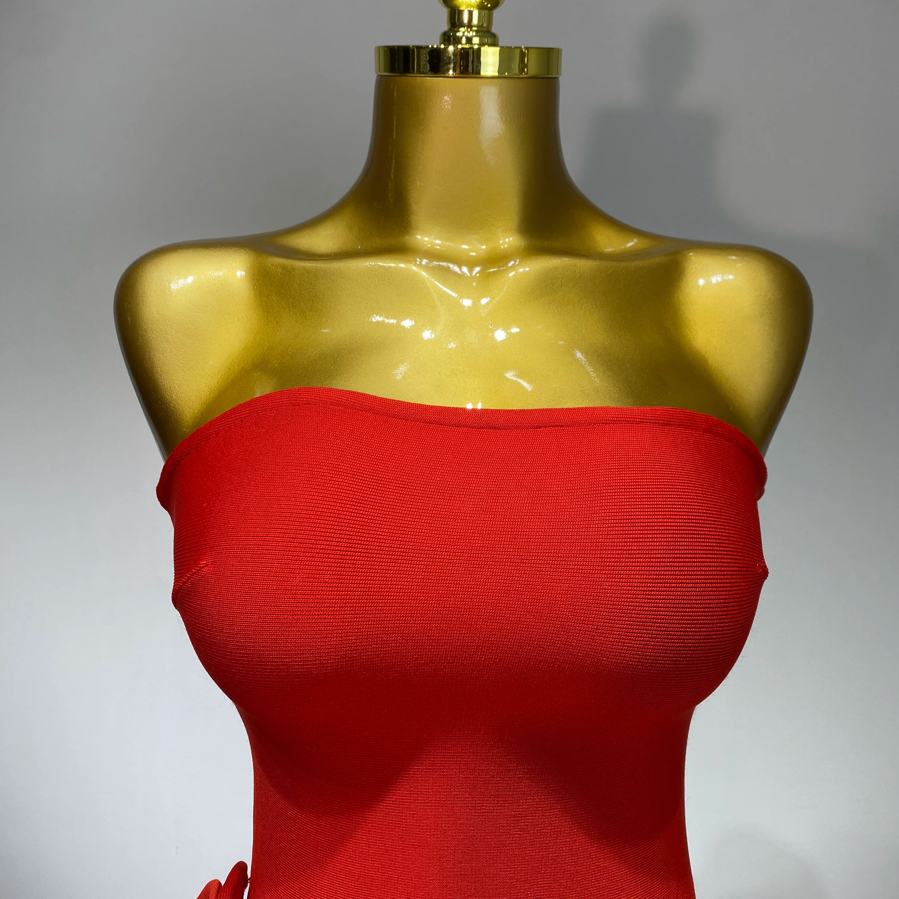 Celebrity Sexy Strapless Backless Flower Red Mini Bodycon Bandage Dress 2025 Knitted Elegant Evening Club Luxury Birthday Dress