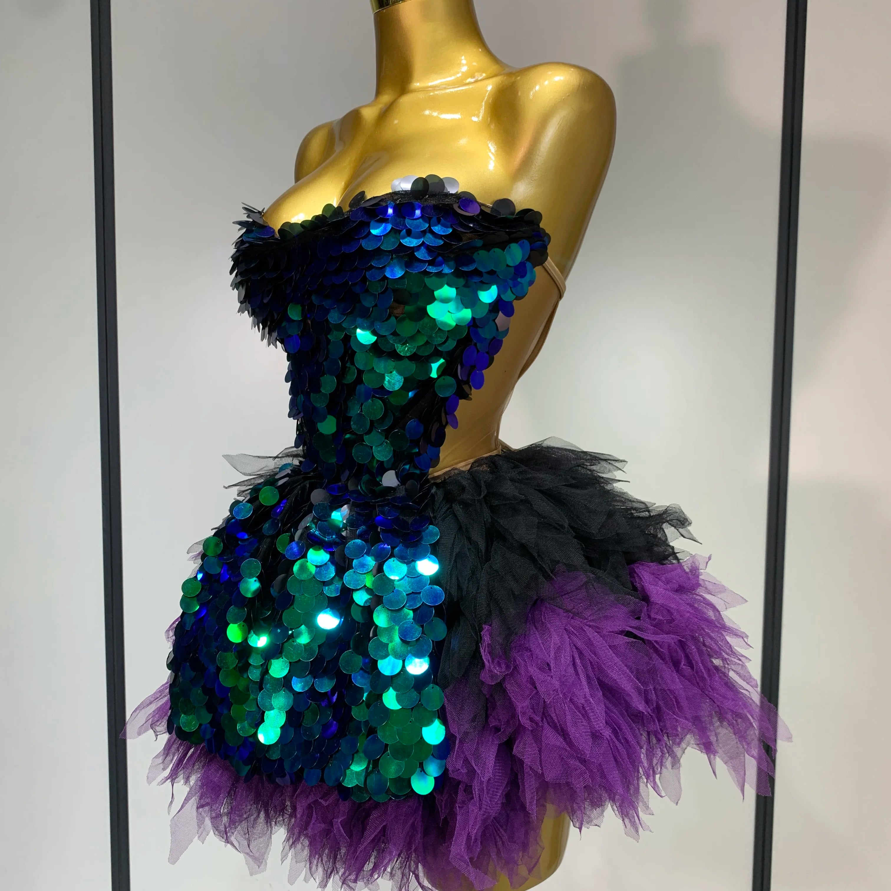 Two Pieces Set Women Stage Performance Costume Birthday Evening Party Nightclub outfit Drag Queen Sexy Backless Mini Skirt Set