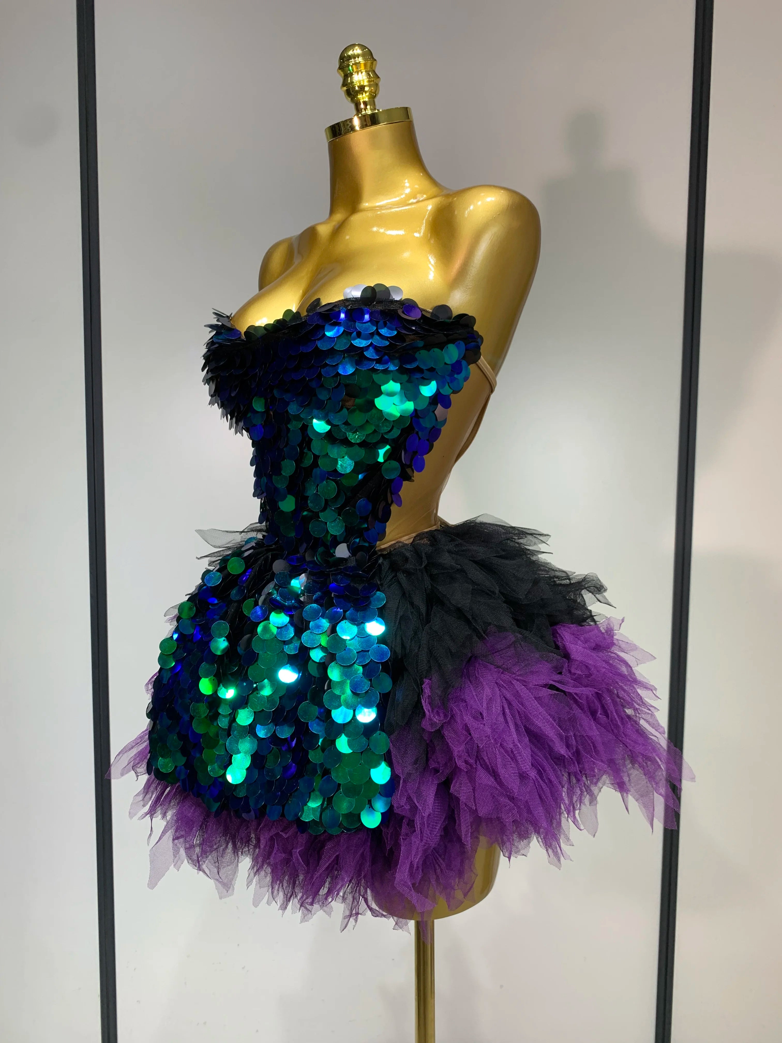 Two Pieces Set Women Stage Performance Costume Birthday Evening Party Nightclub outfit Drag Queen Sexy Backless Mini Skirt Set