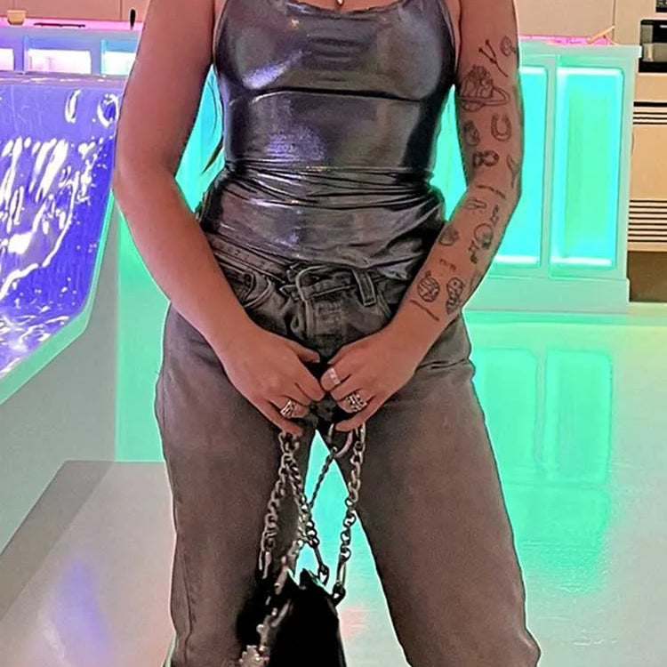 Solid Color Shiny Bodycon Sexy Style Vest Top New Summer Ladies Camisole Casual Basic