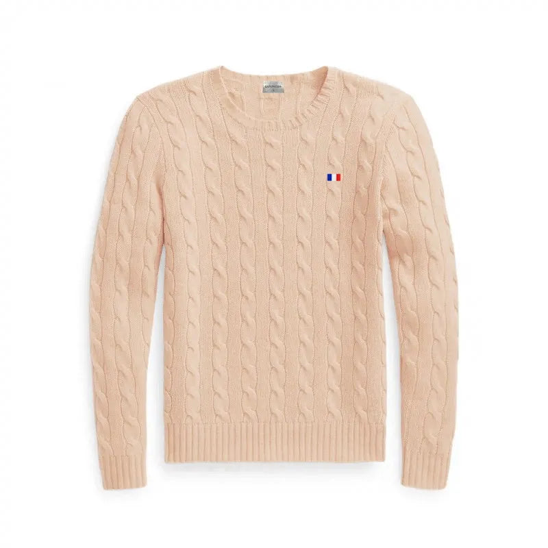 Brand Women's Clothing 2022 Early Loose O-Neck Knitted Sweater Cable Knitted Sweater 100% Cotton RL8519 Khaki