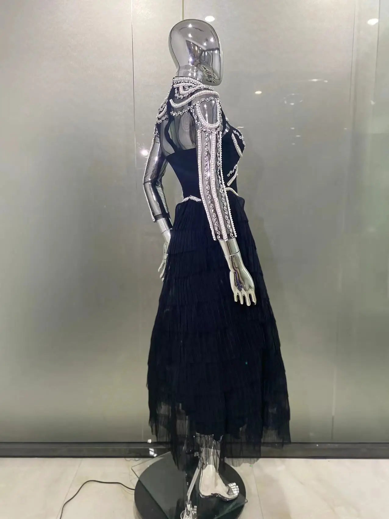 2024 New Autumn Women Long Sleeve Sexy Beading Crystal Ball Gown Long Dress Celebrate Fashion Red Carpet Celebrity Dress Vestido