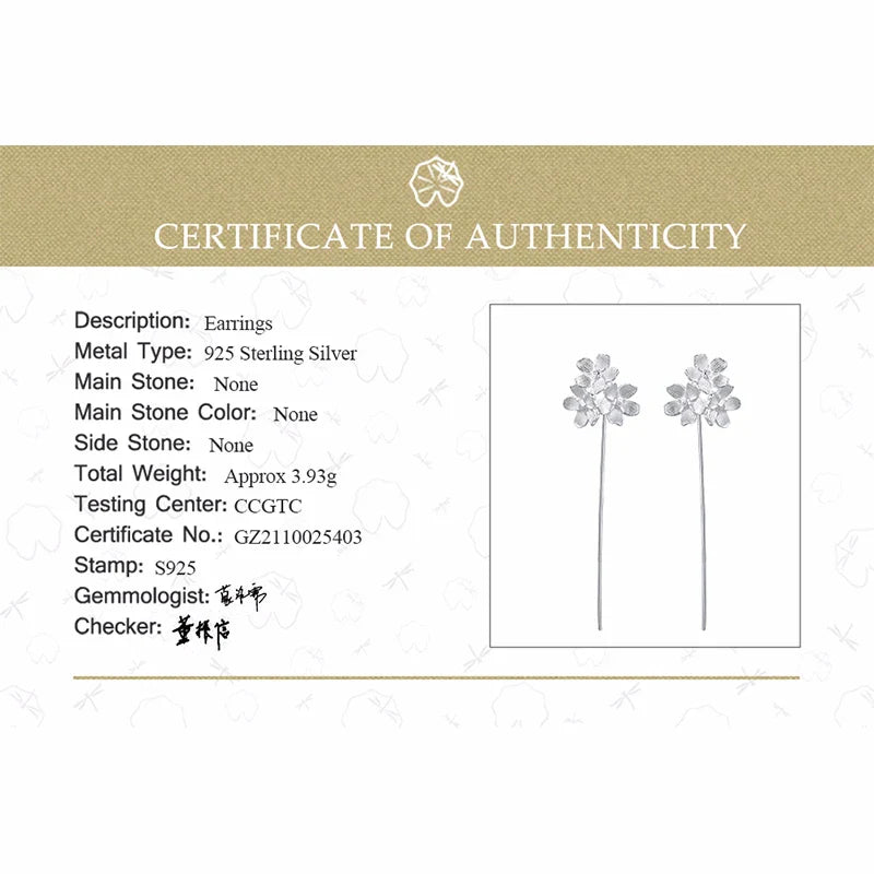 Lotus Fun Long Hanging Elegant Forget-me-not Flower Dangle Earrings For Women Real 925 Sterling Silver Original Fine Jewelry