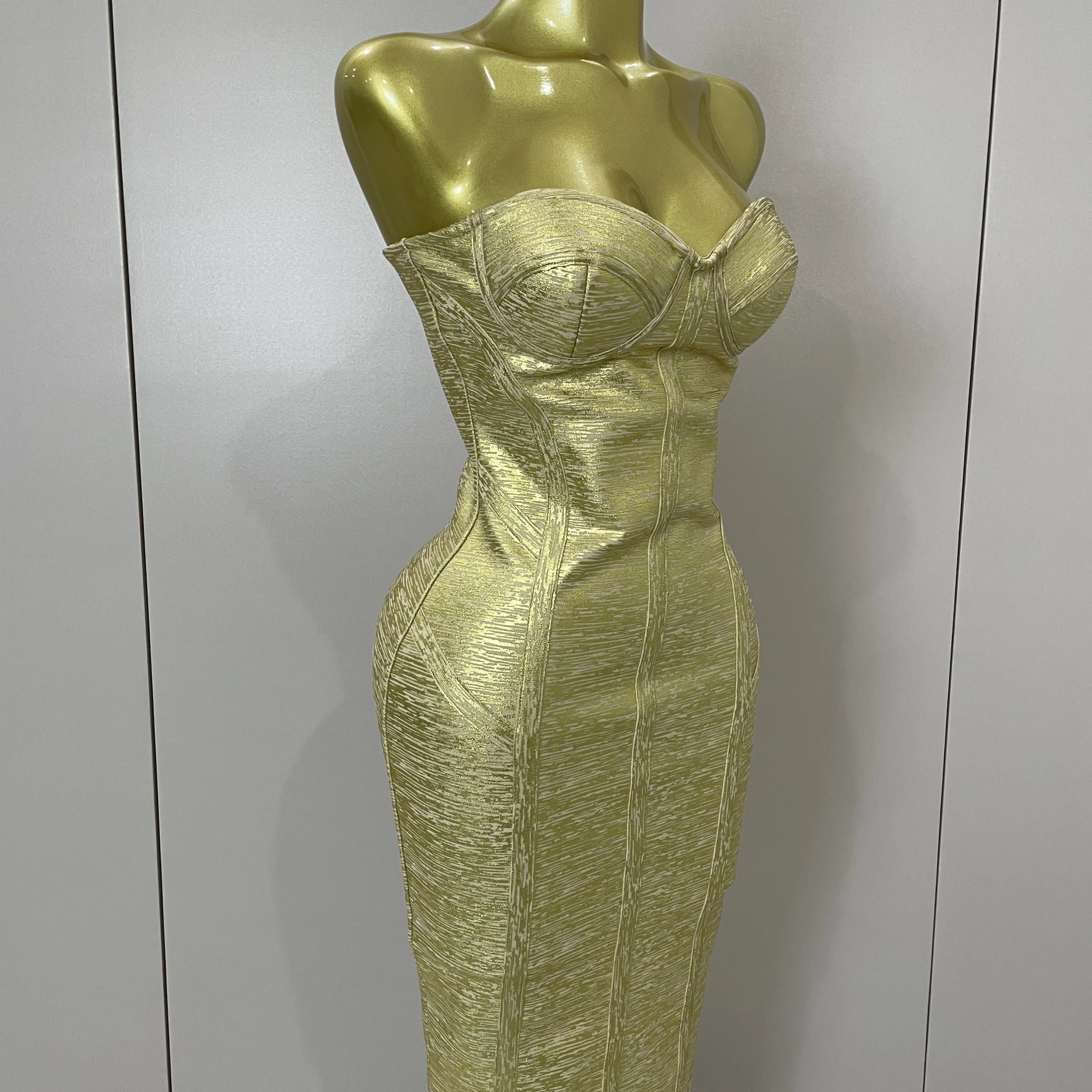 Sexy Strapless Gold Black Foil Color Bodycon Bandage Dress 2025New Women Fashion Celebrate Evening Party Luxury Birthday Dresses