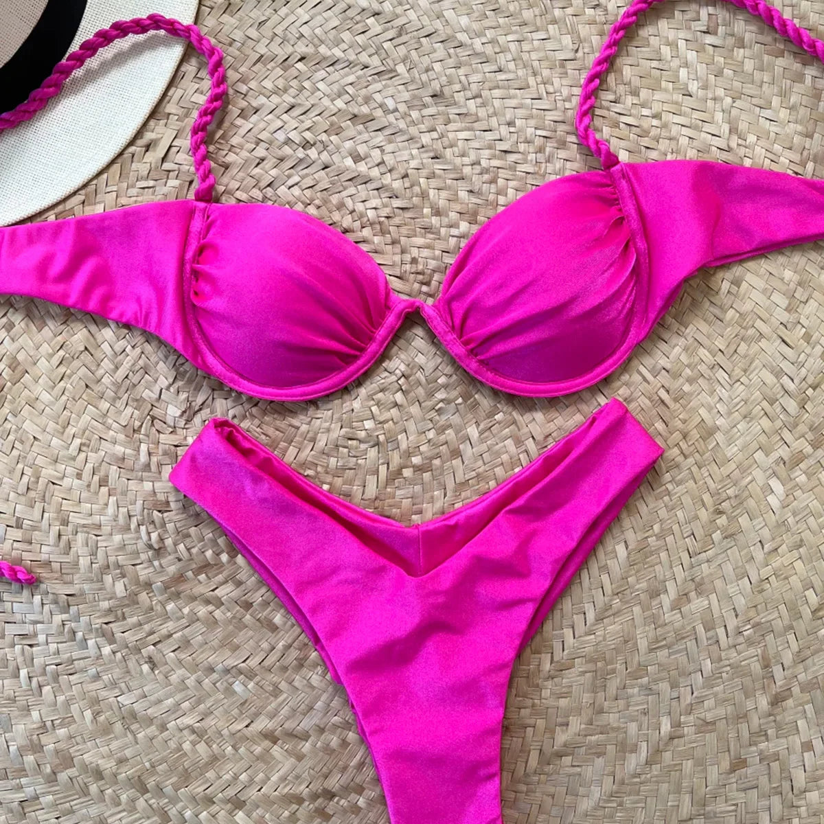 Push Up Bikini Sexy Women Swimsuit Female Swimwear Sexy Bikini Set Brazilian Biquini Swimming Suit Solid Shiny Beachwear C345202