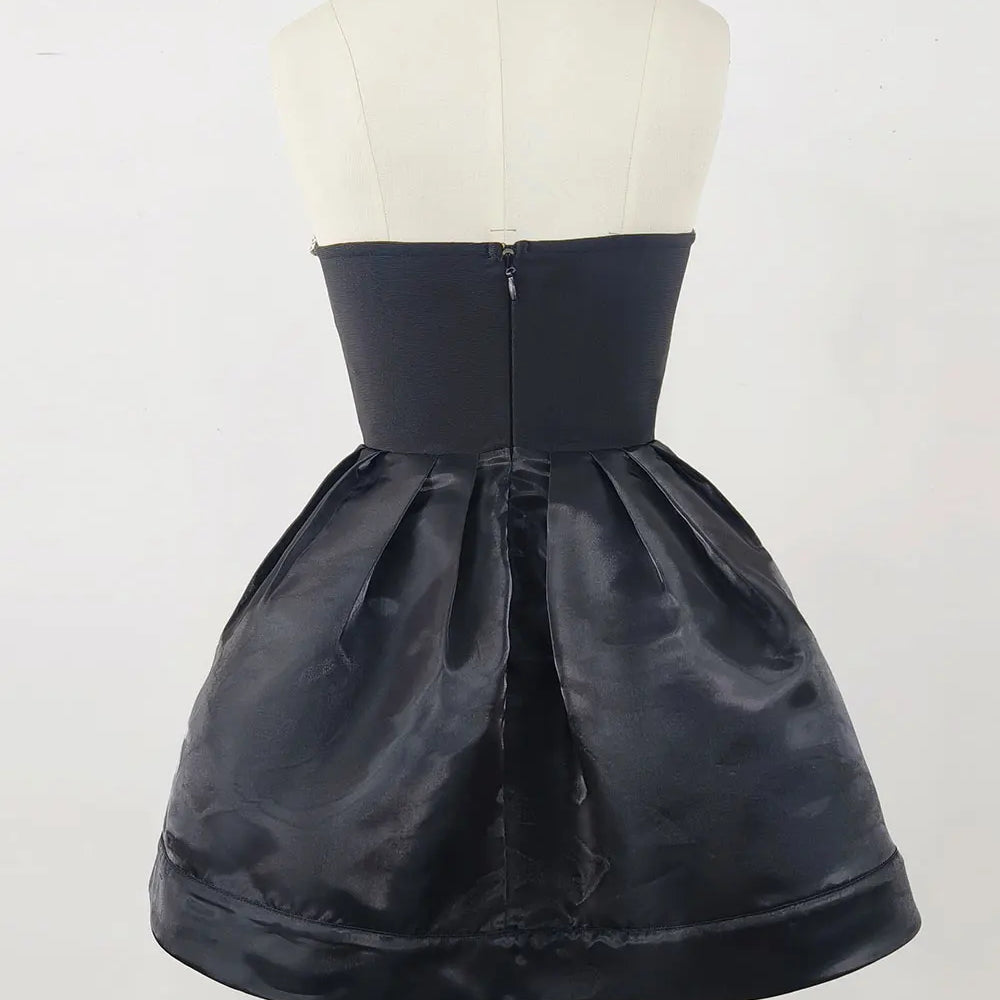 2025 Spring Women's White Puff Dress Strapless Sleeveless Three Dimensional Bow Design A-line Mini Dress Evening Party Vestidos