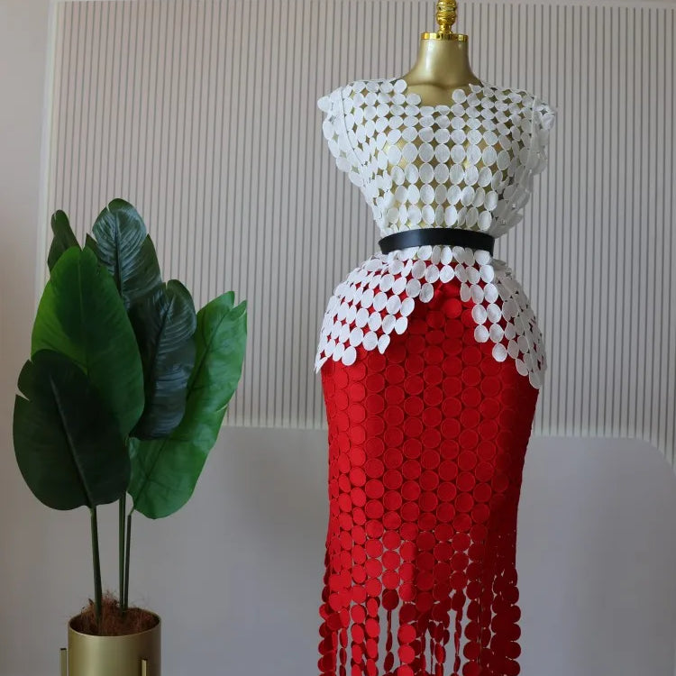 CM.YAYA Women Cutout O-neck Crop Top and Bodycon Midi Slim Maxi Long Skirt Suit 2025 Summer Vacation Sexy Two 2Piece Set Outfits