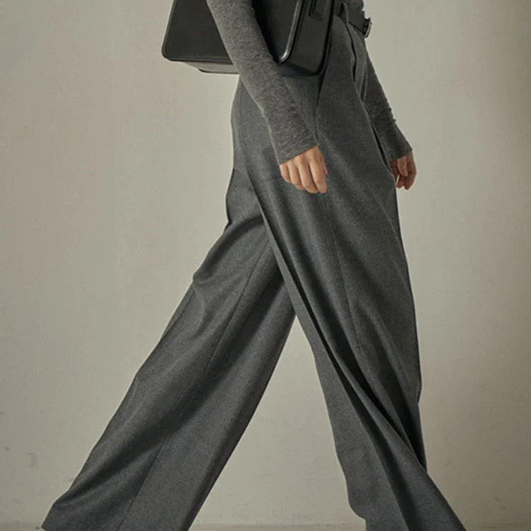 [LANMREM] Office Lady Pleated High Waist Pants For Women Spring New Solid Wide Leg Trousers Fashion Clothing 26D8020