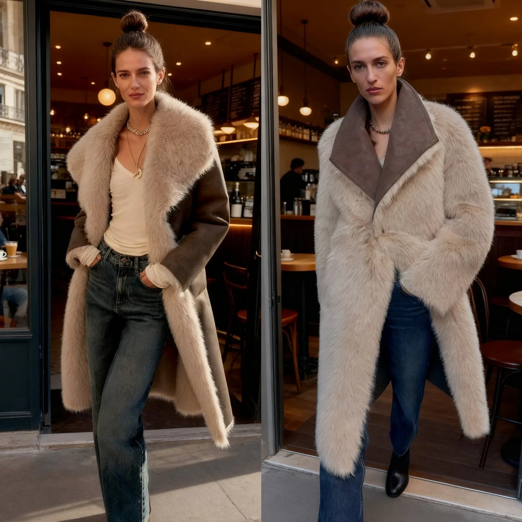 Double-Sided Wear Long Fur Leather Coat Elegant Commute Style Fashionable Autumn Winter New Arrival Large Collar All-Match