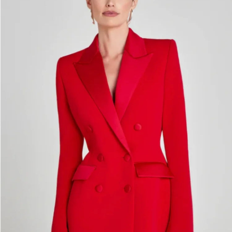 Red Color Women Long Sleeve Sexy V-Neck Bodycon Blazer Dress Celebrate Evening Party Christmas Wedding Mermaid Dress Wholesale