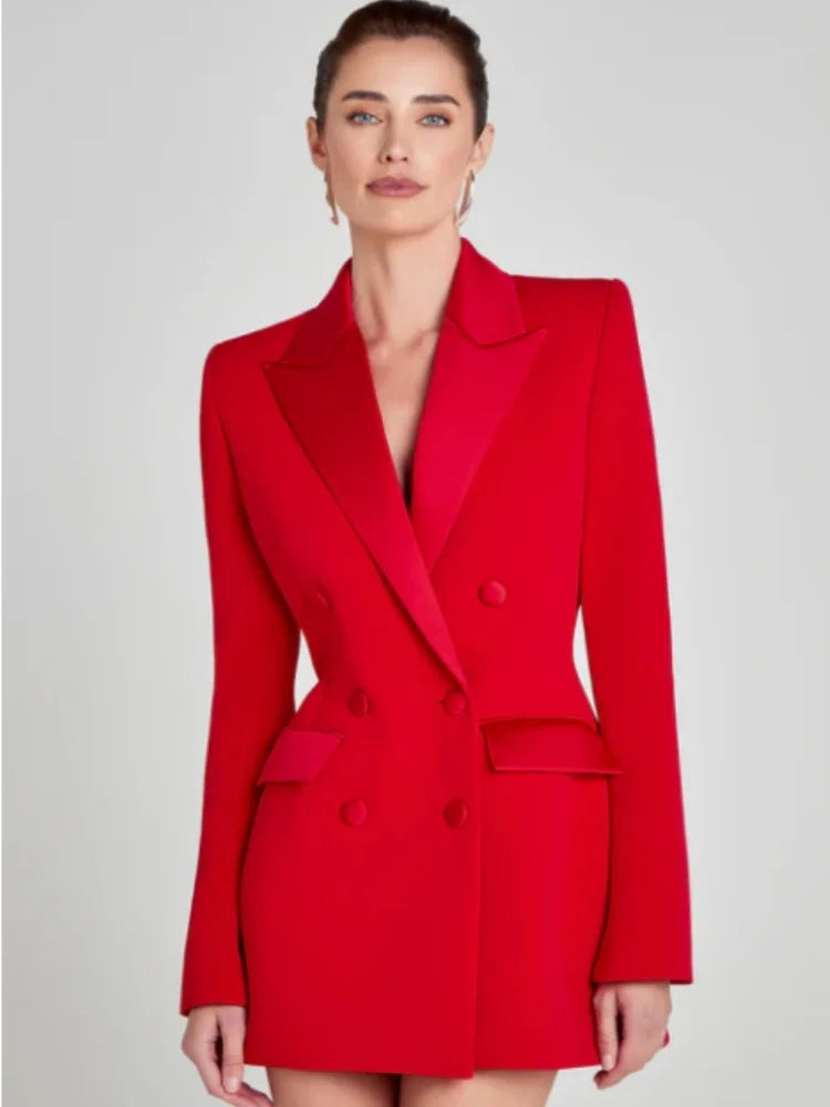 Red Color Women Long Sleeve Sexy V-Neck Bodycon Blazer Dress Celebrate Evening Party Christmas Wedding Mermaid Dress Wholesale