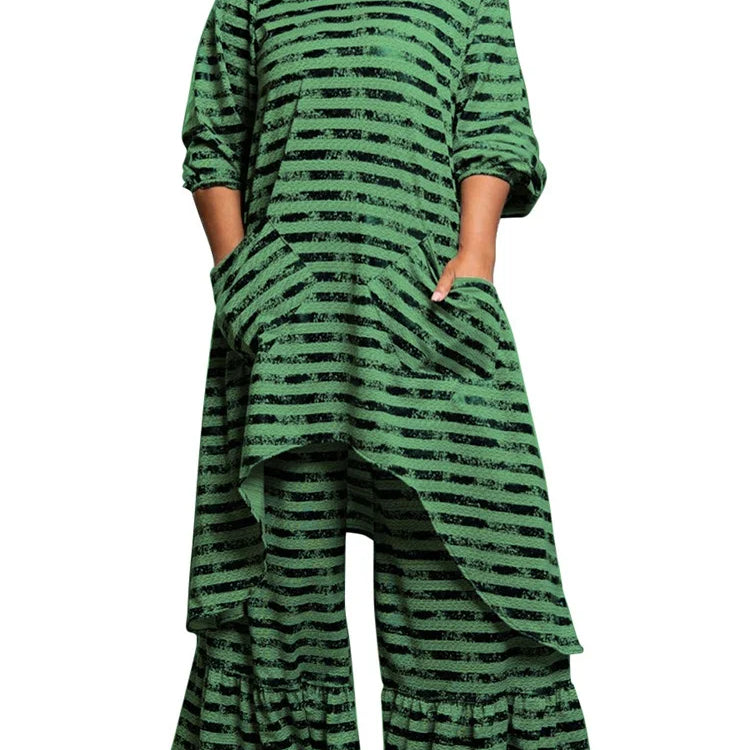 Wmstar Plus Size Two Piece Women Clothing Long Sleeve Long Top and Pants Sets Striped Matching Set Wholesale Dropshopping 2024