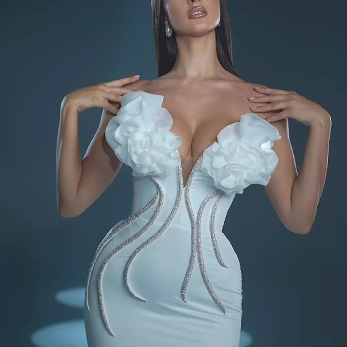 2024 Women Sexy Off the Shoulder Flowers Chain Line Bodycon Bandage Long Dress Celebrate Elegant Evening Party Dress