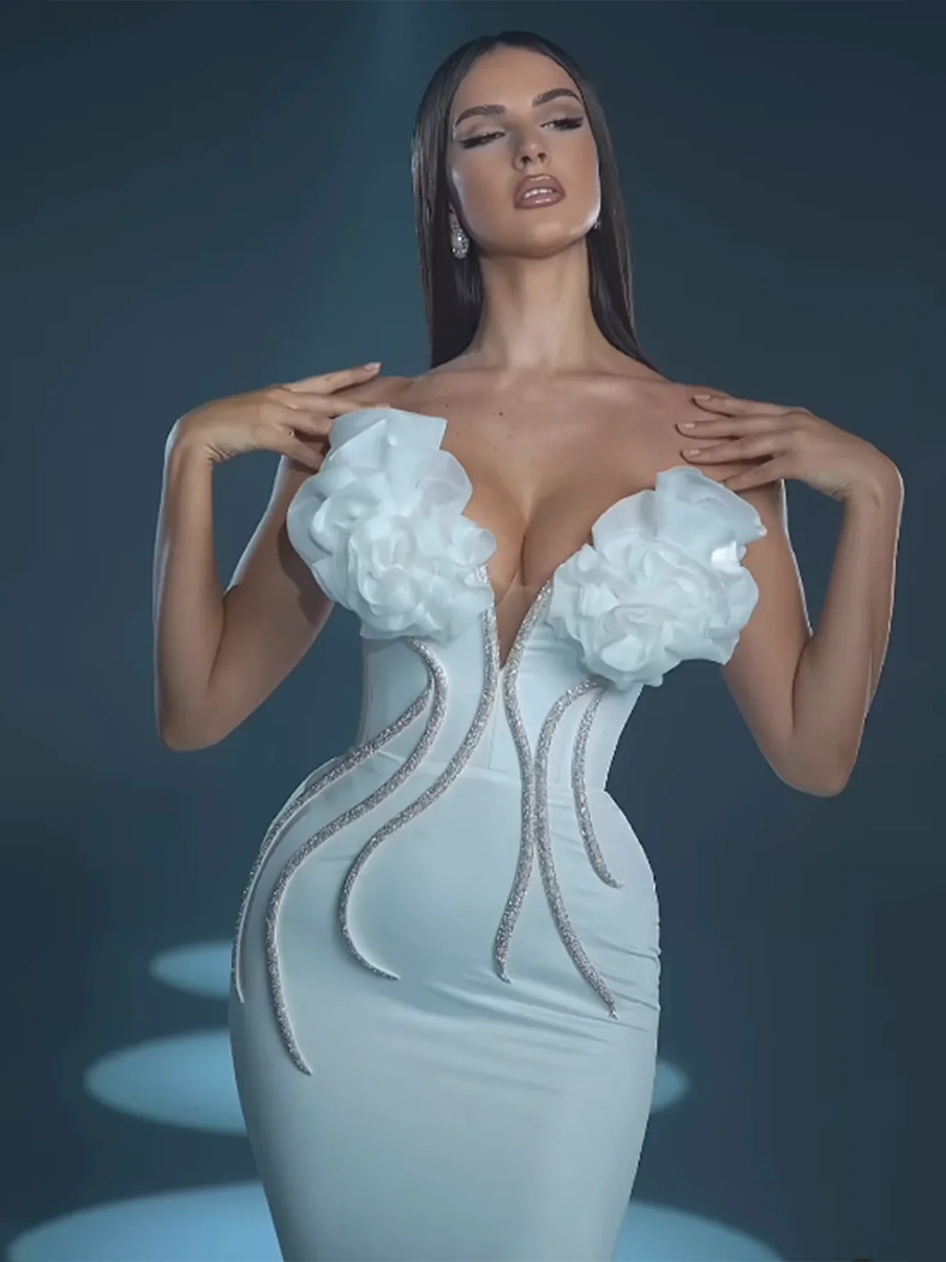 2024 Women Sexy Off the Shoulder Flowers Chain Line Bodycon Bandage Long Dress Celebrate Elegant Evening Party Dress