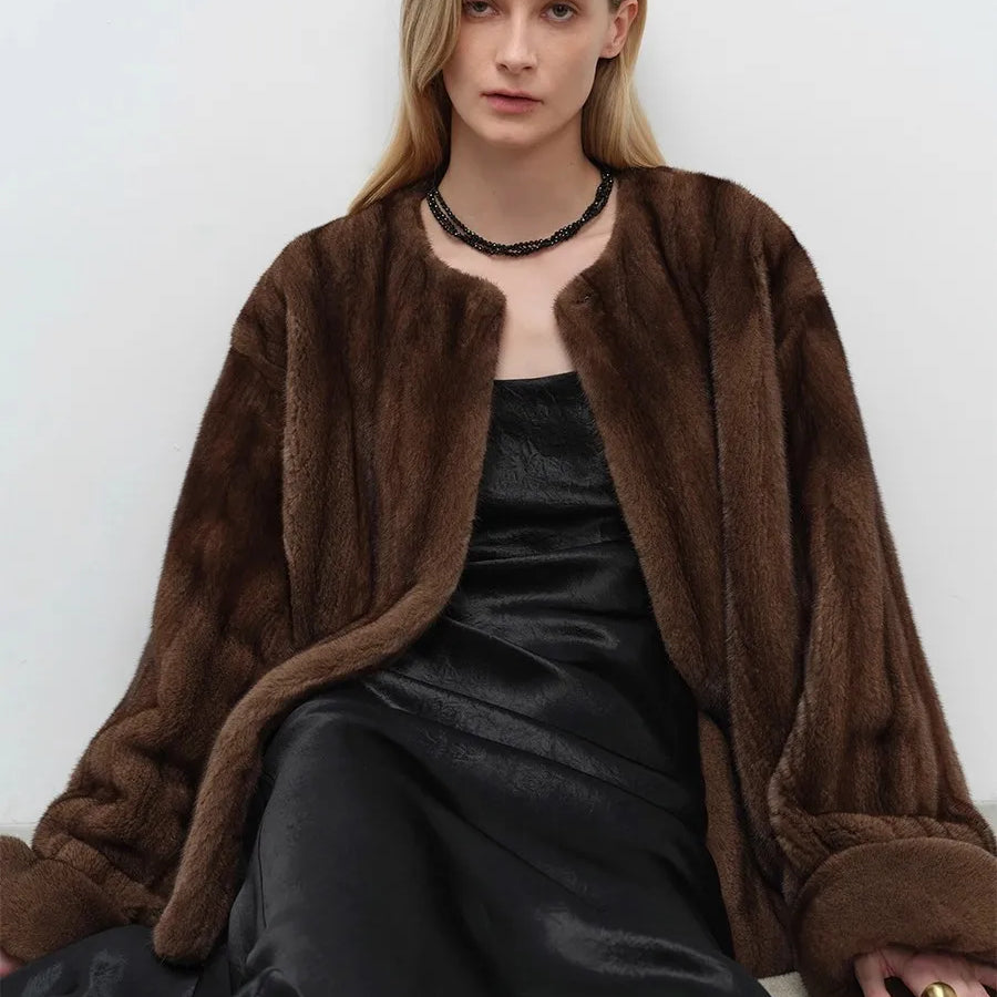 Lautaro Autumn Winter Short Luxury Elegant Thick Warm Soft Brown Faux Mink Fur Coat Women Long Sleeve Modern Chic Fluffy Jacket
