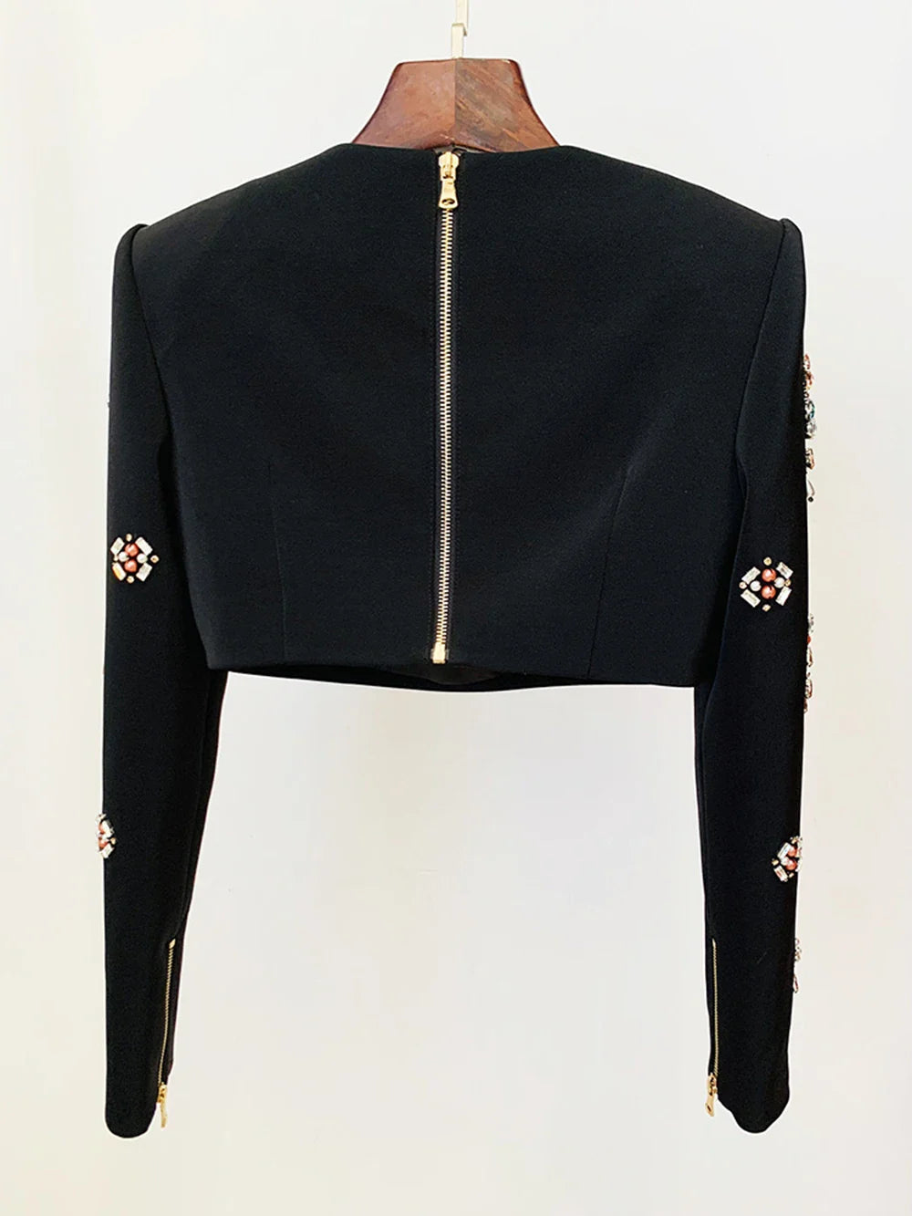 Ailigou 2023 New Autumn Women's Fashion Sexy Luxury Colorful Diamond Bead Short Top+Dress Black Two Piece Set