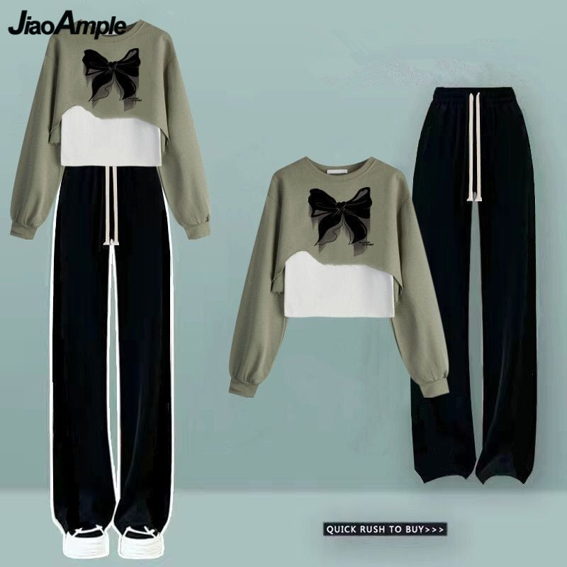 Primavera Otoño Mujeres Moda Short Bowknot T Shirts Korean Casual Sudadera Chaleco Pantalones 3 Pieza Sets Lady Streetwear Outfits 2023