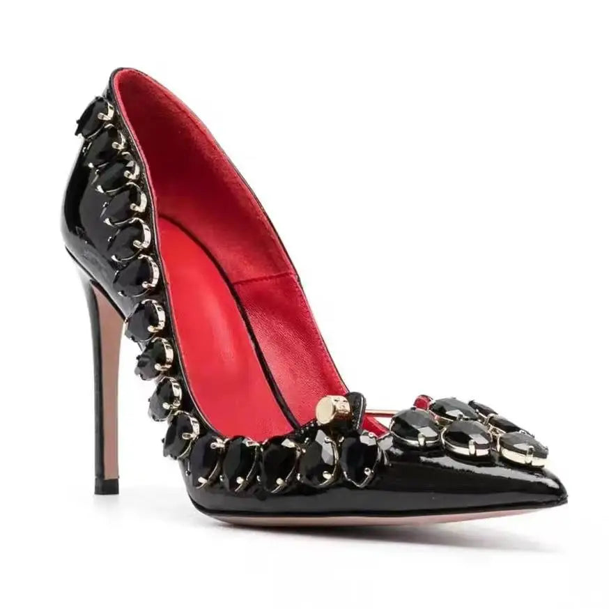 2025 Runway Women Pumps Crystal Metal Decoration High Heels Sandals For Women Luxury Designer Nightclubs Banquets Female Shoes Black 3