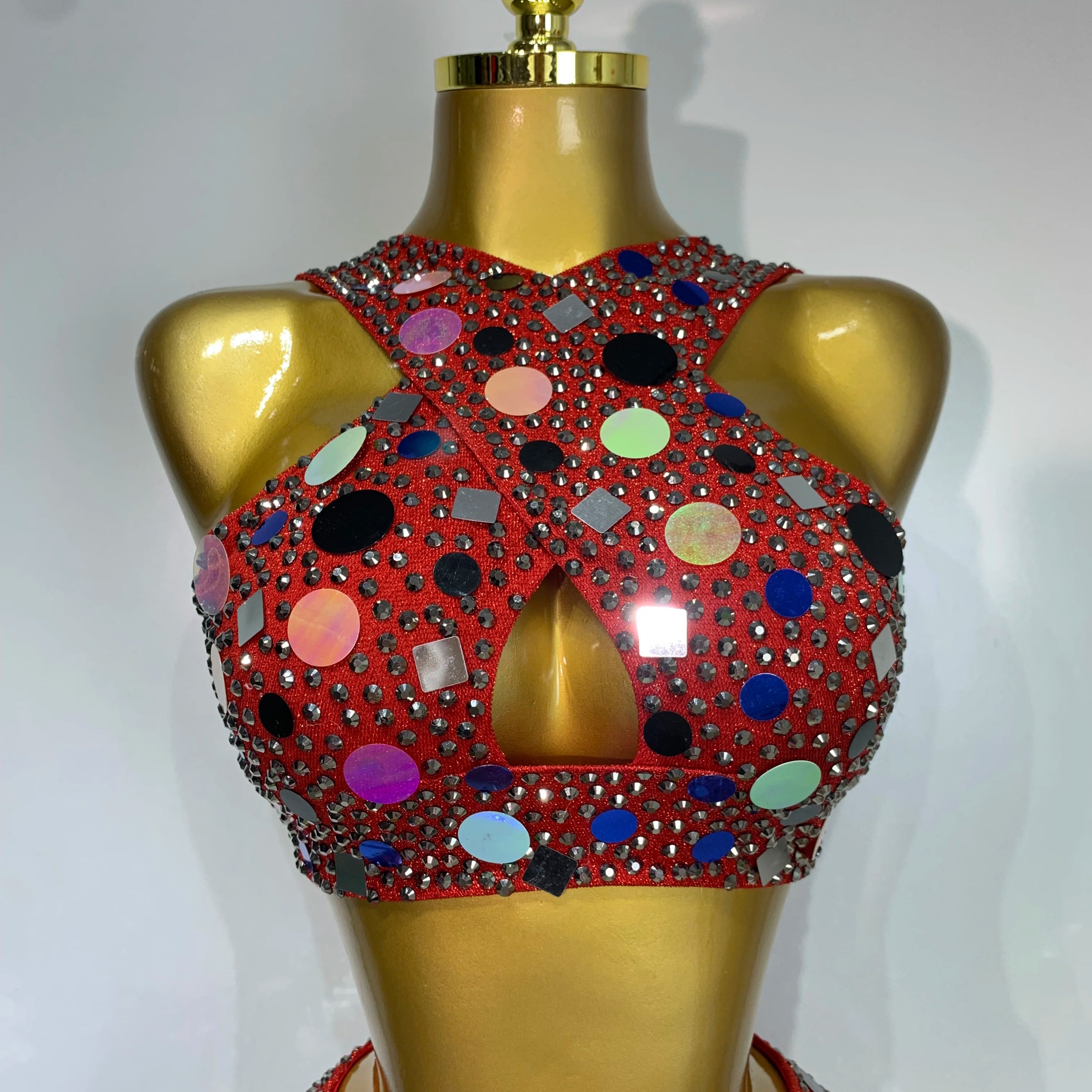 Luxury Rhinestone Sequin Sexy Two Piece Set 2025 New Fashion Nightclub Sparkly Perform Stage Costume Birthday Dress