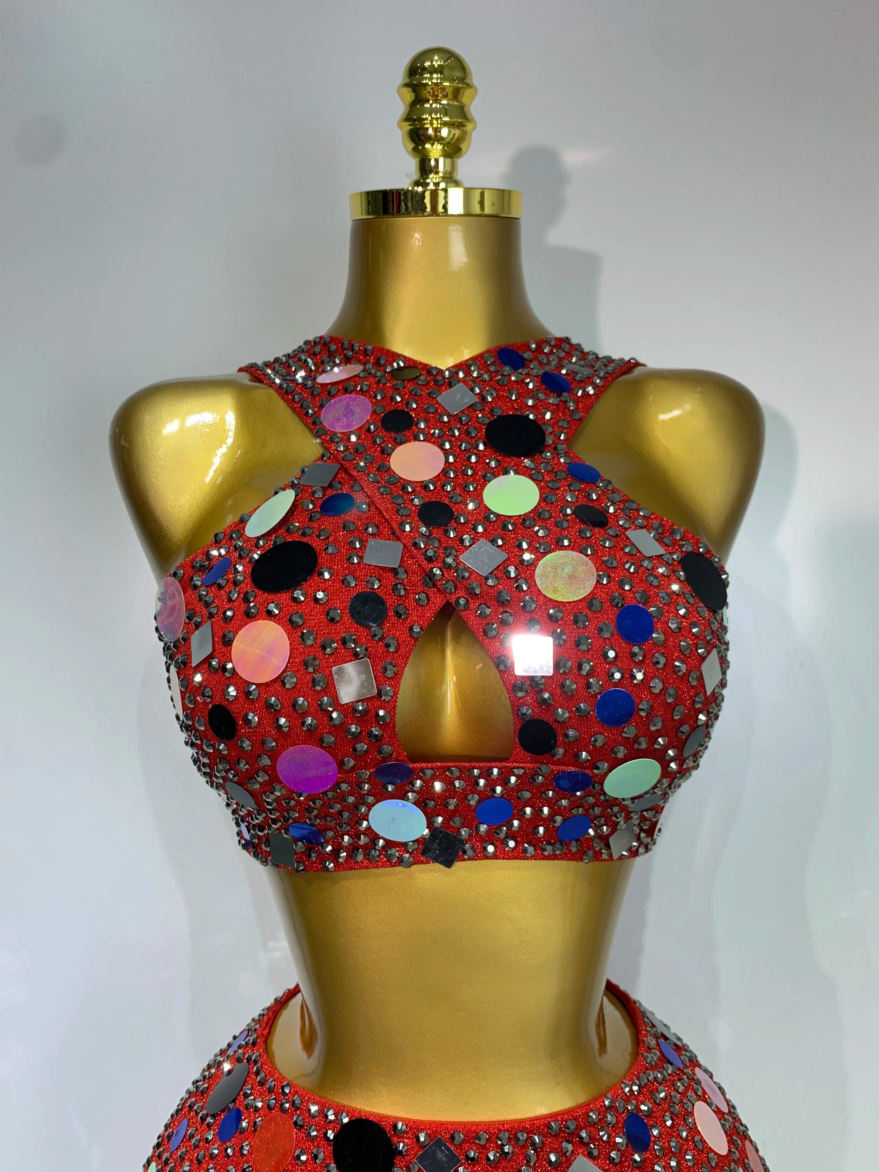 Luxury Rhinestone Sequin Sexy Two Piece Set 2025 New Fashion Nightclub Sparkly Perform Stage Costume Birthday Dress