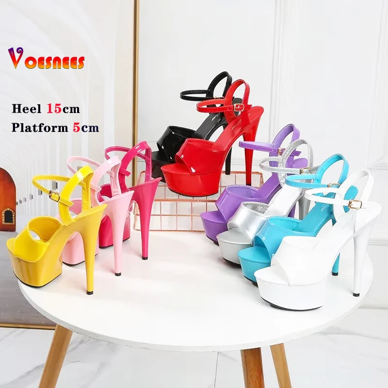 15CM Stiletto Waterproof Platform Sandals Stripper High Heels Women Sexy Show Shoes Platform High-heeled Wedding Shoes Size 43