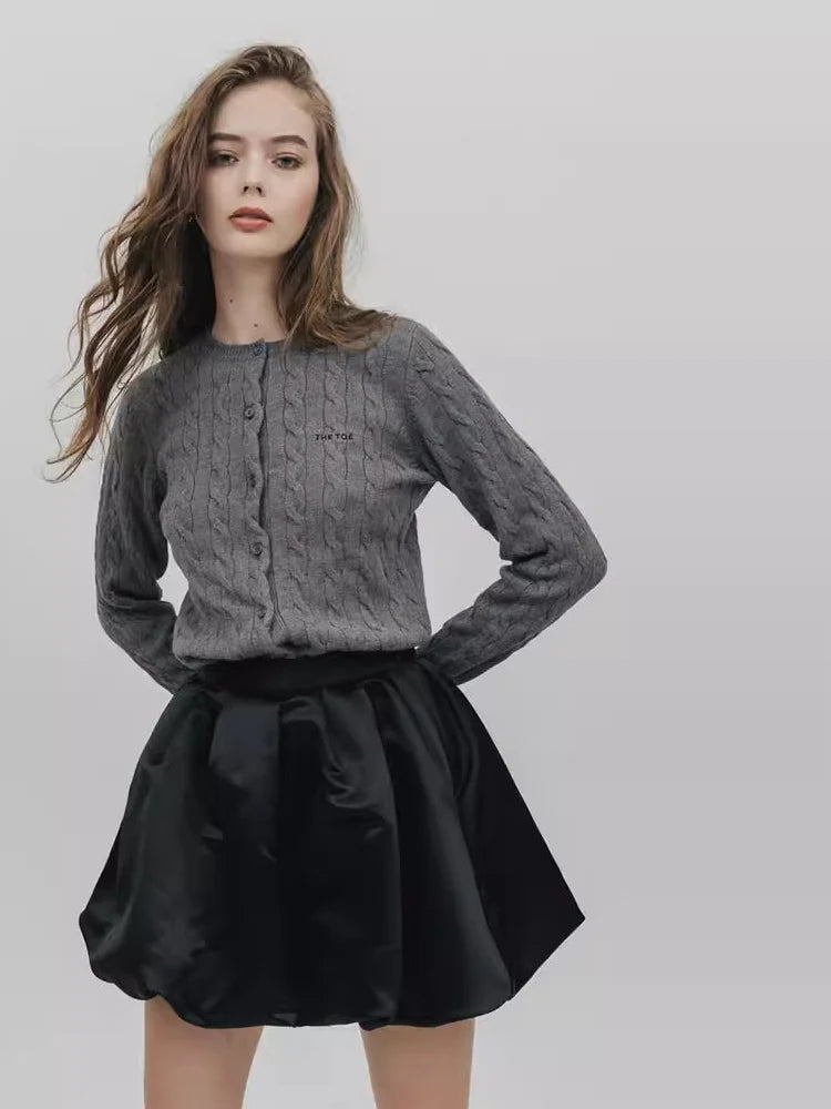 Lautaro Spring Summer Sweet Cute Soft Shiny Satin Mini Bud Skirt Women with Shorts High Waist Short Luxury Designer Clothes Black