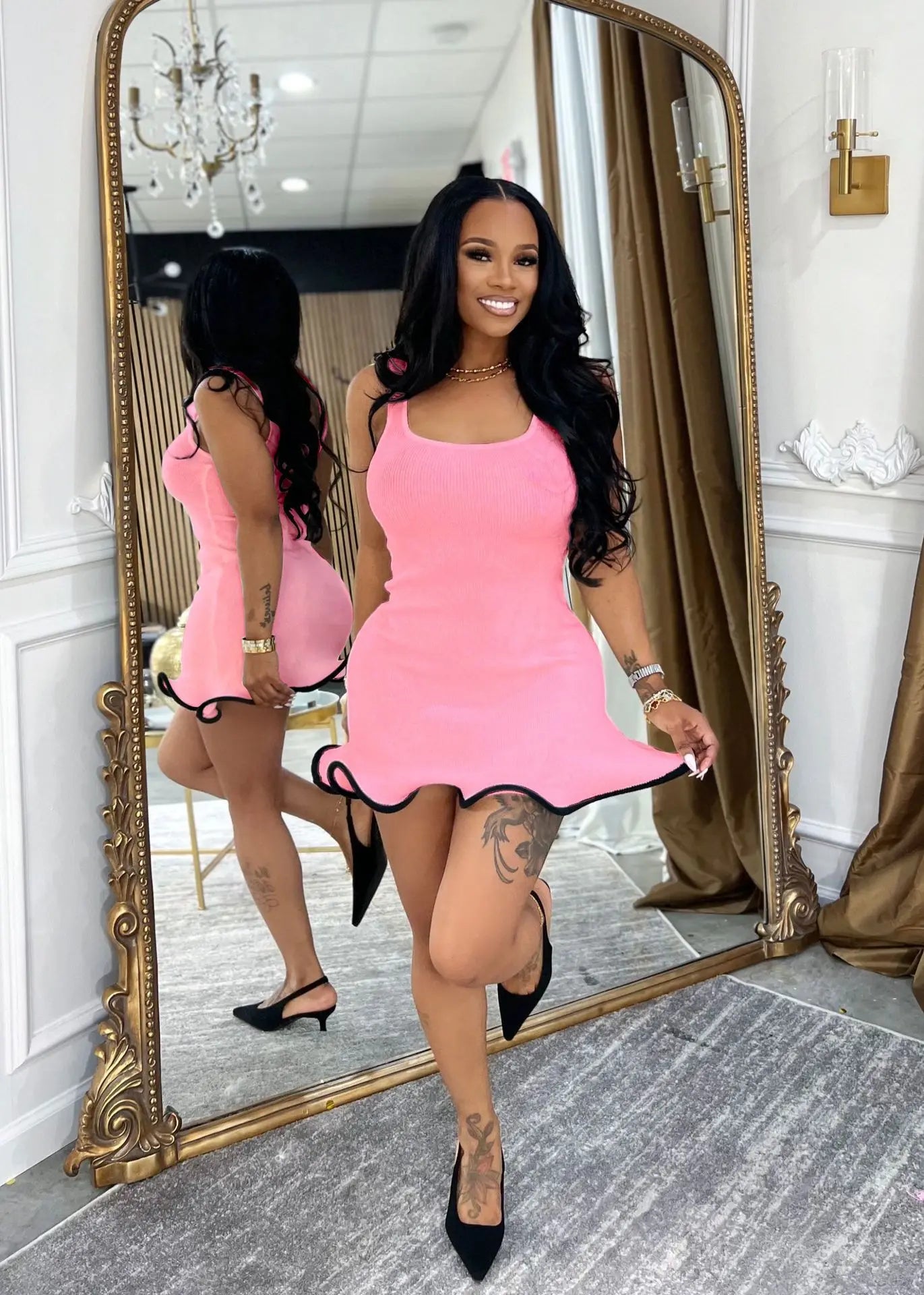 CM.YAYA Women Sleeveless O-neck Tank Mini Dress 2025 Summer Slim Sexy Sweet Club Party Evening High Street Ruffles Dresses