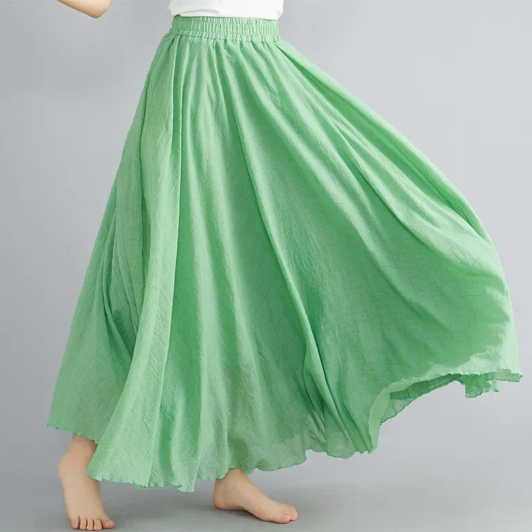 Fashion Cotton Linen Clothes Women Skirts Maxi Y2k Elegant Beach Saia Ropa Mujer Casual Vestido Boho Long Skirt Faldas Harajuku fruit green