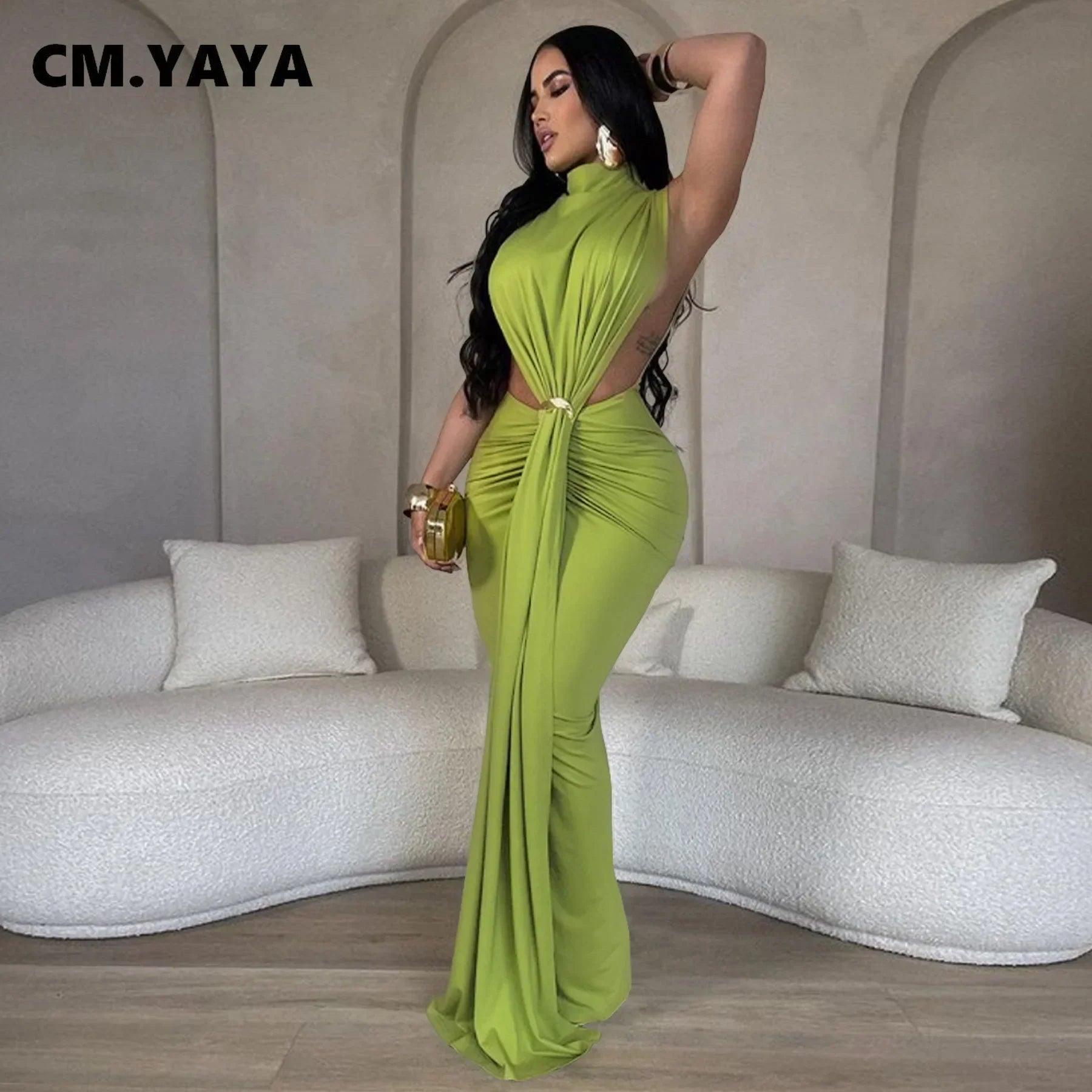 Women O-neck High Split Ruched Stacked Bodycon Midi Maxi Dress 2024 Evening Party Club Vestidos Sexy Chic Long Dresses
