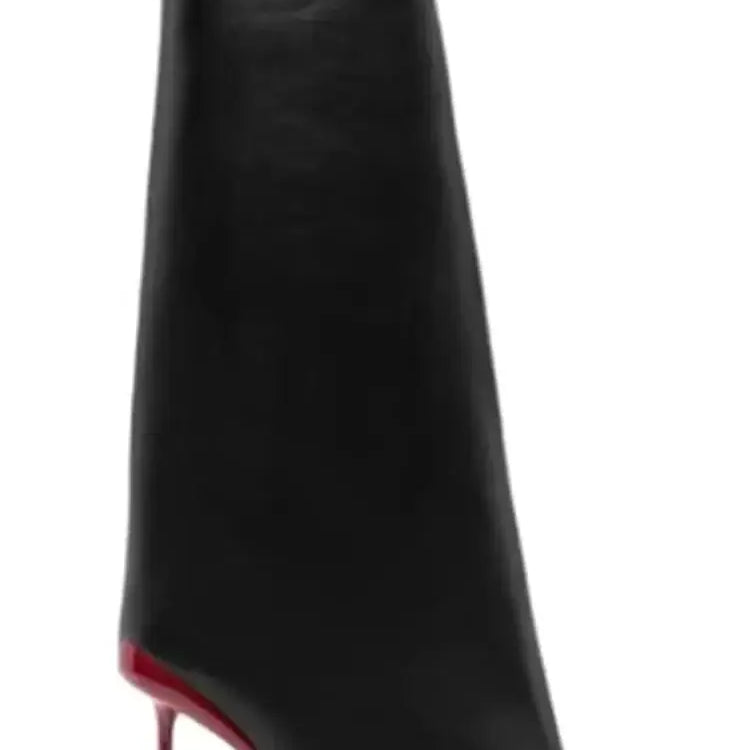 2025 Runway Women's Knee High Boots Fashion Walk Show Style Slim Heel Women Shoes Red High Heels British Style Botas De Mujer black Red