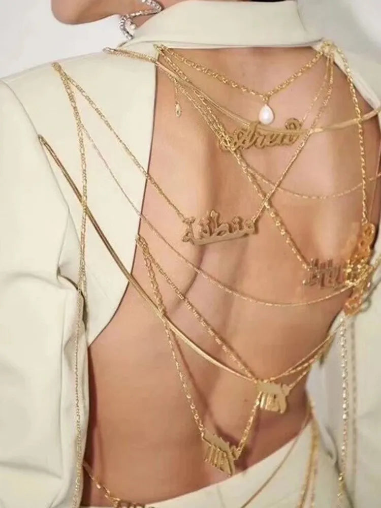 Backless Spliced Button Blazers For Women Notched Collar Long Sleeve Patchwork Chain Chic Blazer Female Fashion New