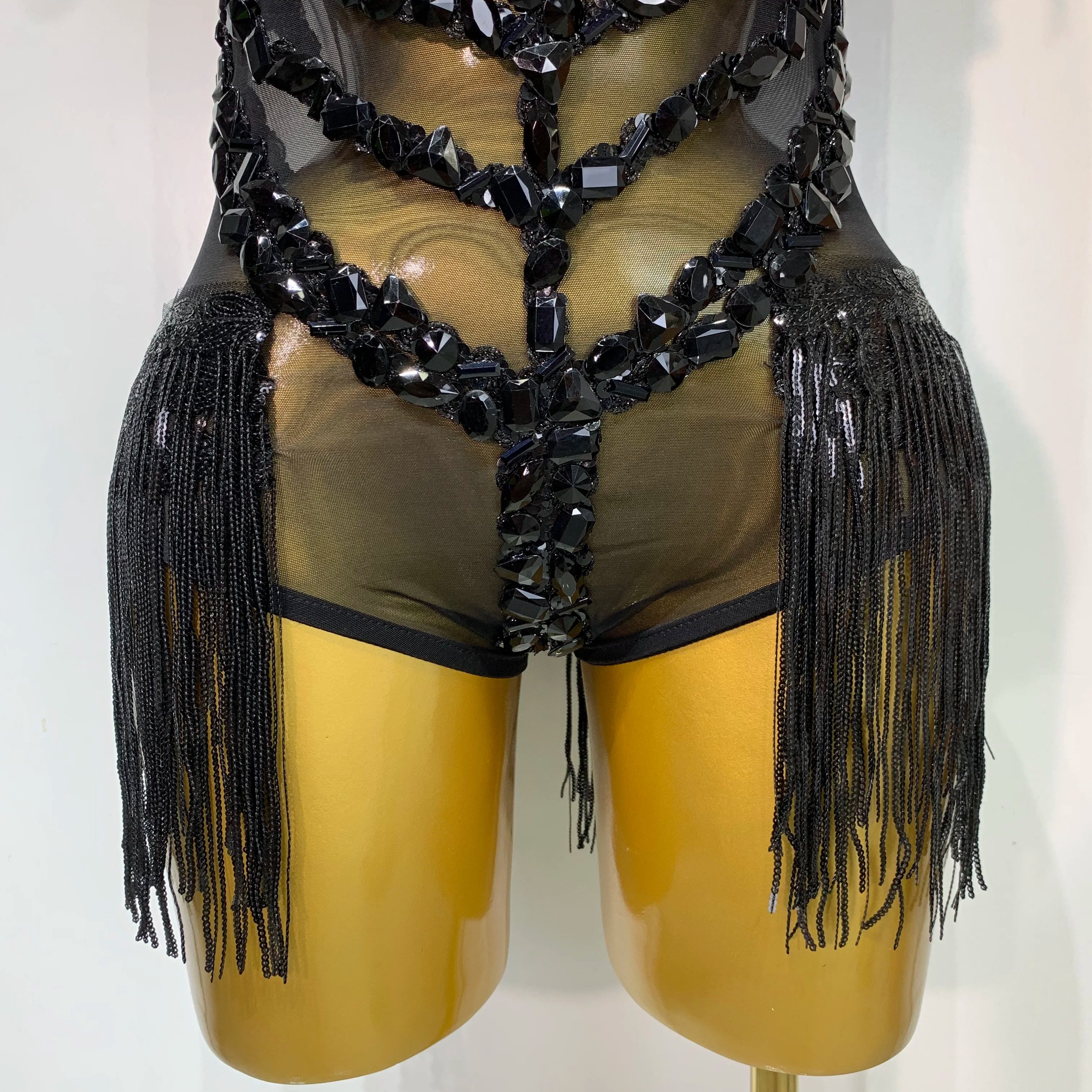 Sexy Mesh SeeThrough Black Rhinestone Bodysuit Singer Dancer Show Stage Outfit Celebrate Birthday party Club Performance Waer