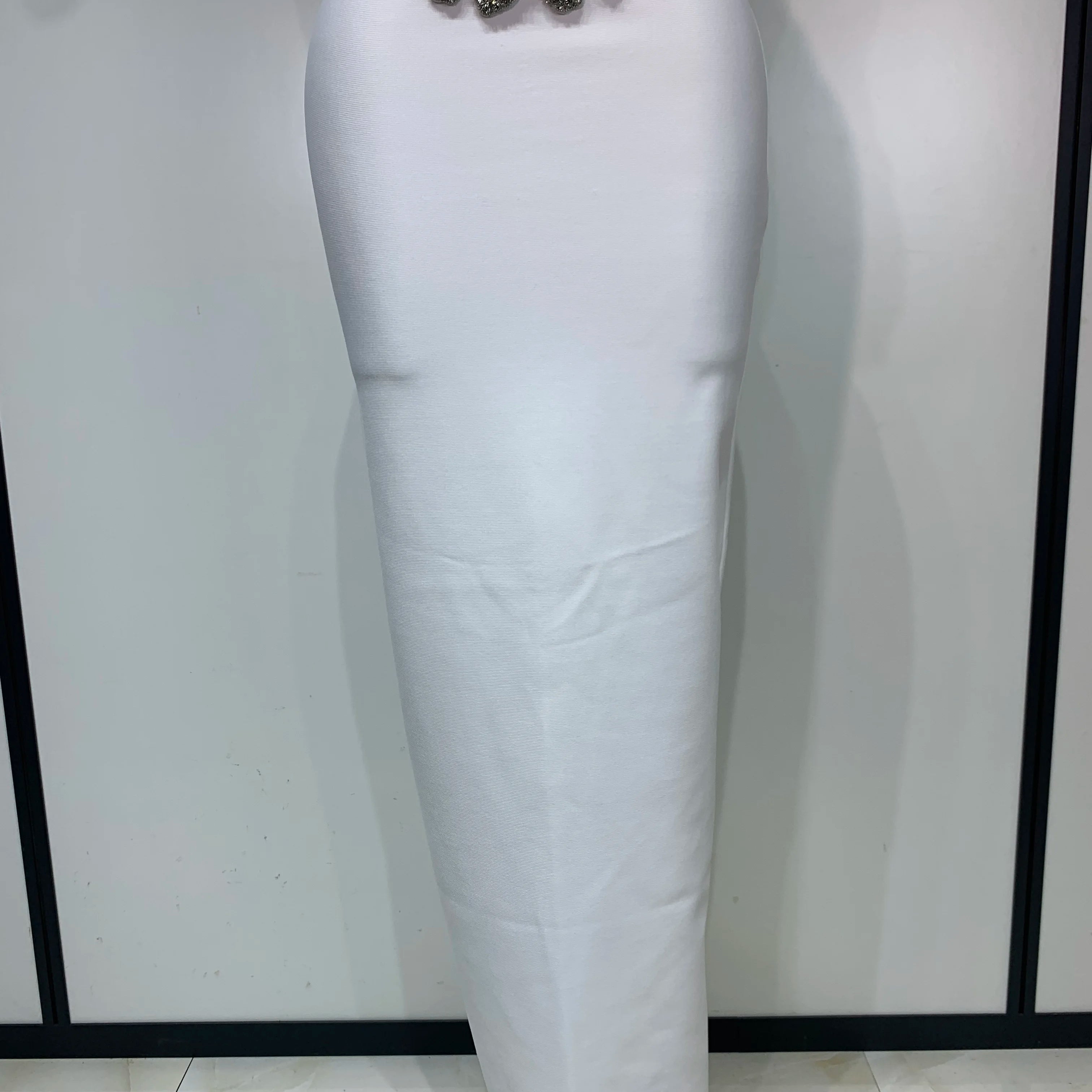 Women Sexy Shining Beading White Maxi Long Bodycon Bandage Dresses Celebrity Birthday Evening Party Elegant Knitted Clothing