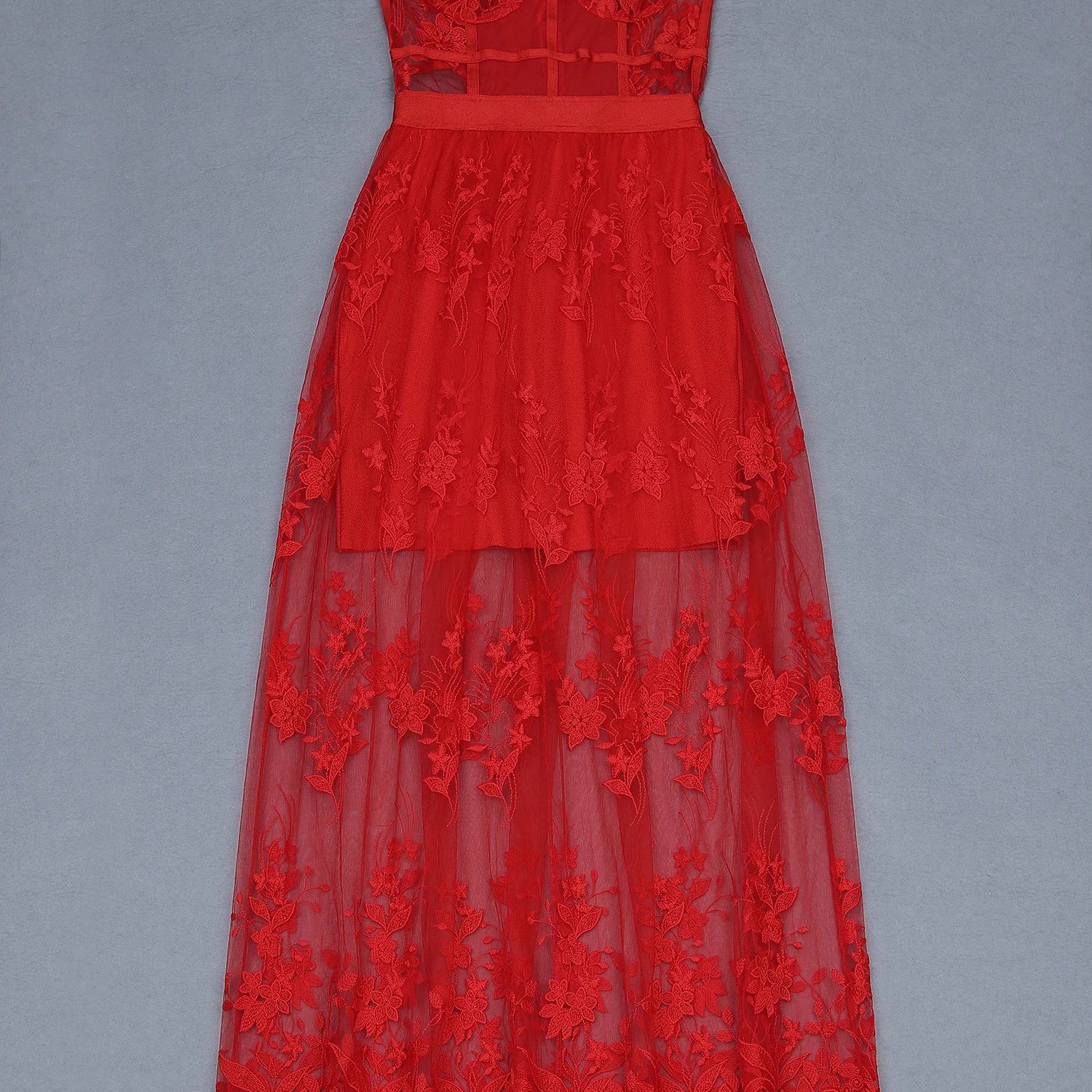 Red Slip Hollow Out Long Rayon Bandage Dress Evening Party Dress