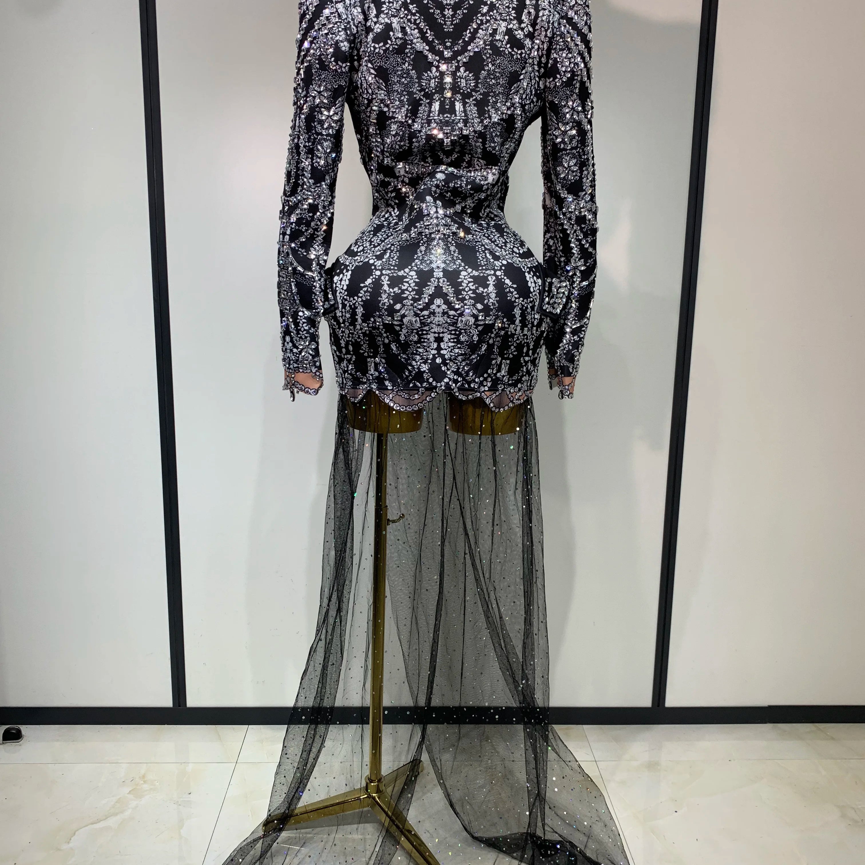 Luxury Nightclub Evening Birthday Dresses Stage Perform Outfit Sparkly Rhinestone Women's Elegant Party Sexy Dress