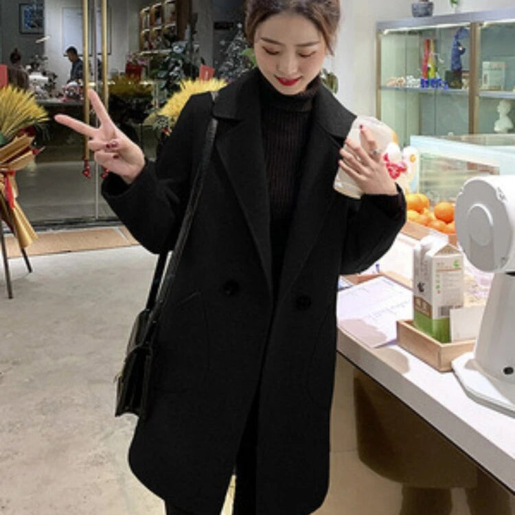 Winter Jackets for Women 2024 Autumn Korean Fashion Loose Mid-length Trench Coat Vintage Thick Suit Women's Clothing Outerwears Black