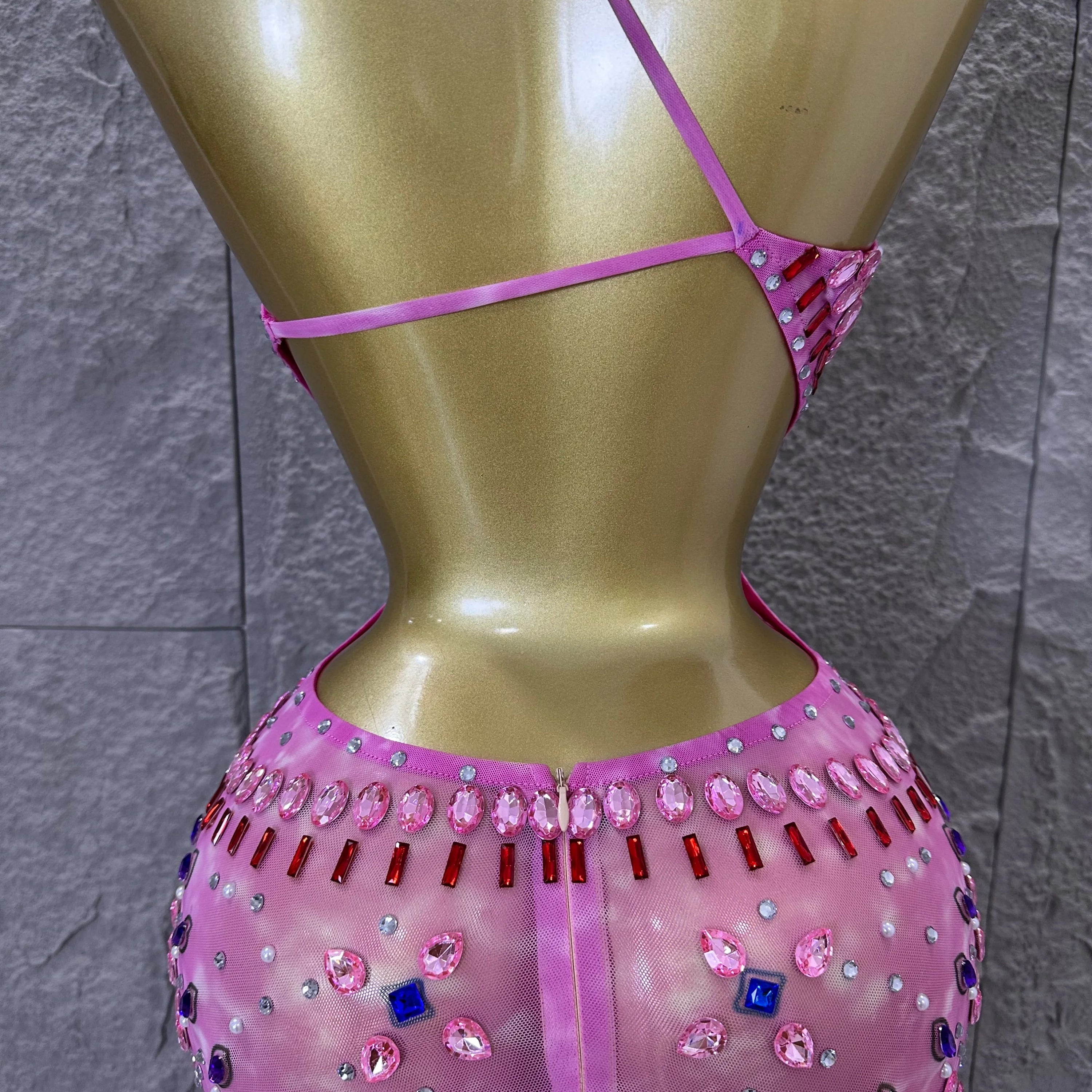 Women Sexy Cutout Full Crystal Embellished Bodycon Mermaid Outfit Sheer Mesh Maxi Dress Stage Performance Evening Party Costume