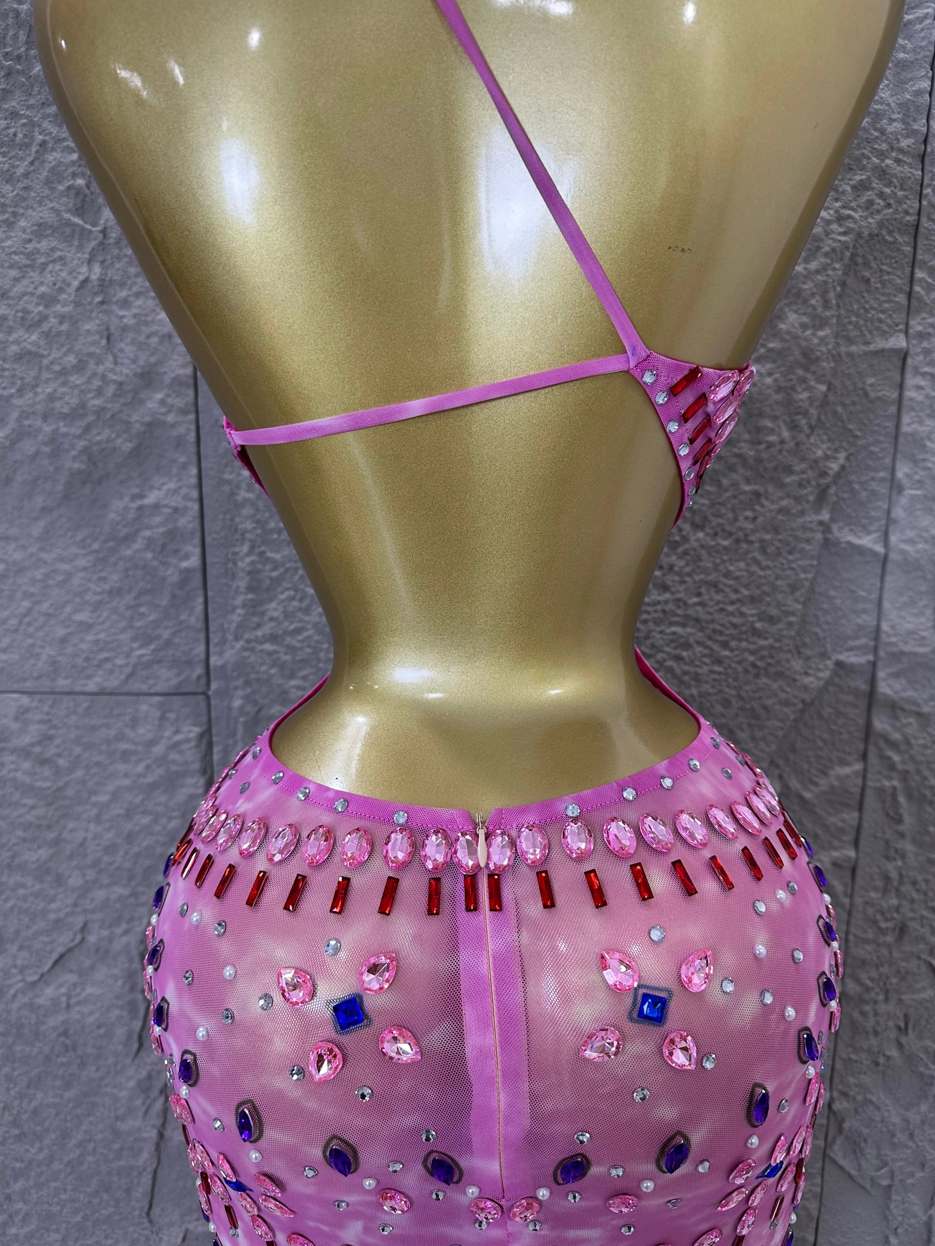 Women Sexy Cutout Full Crystal Embellished Bodycon Mermaid Outfit Sheer Mesh Maxi Dress Stage Performance Evening Party Costume