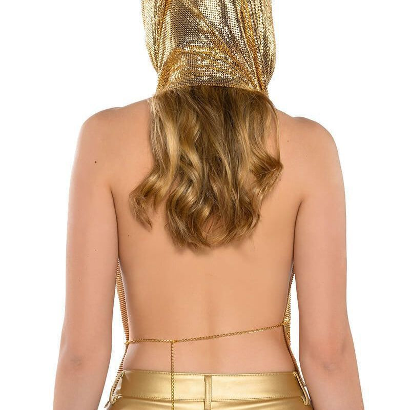 Women Metal Sequins Tank Top With Turban 2 Piece Sexy V Neck Backless Suspender Top Rave Festival Party Nightclub Camisole