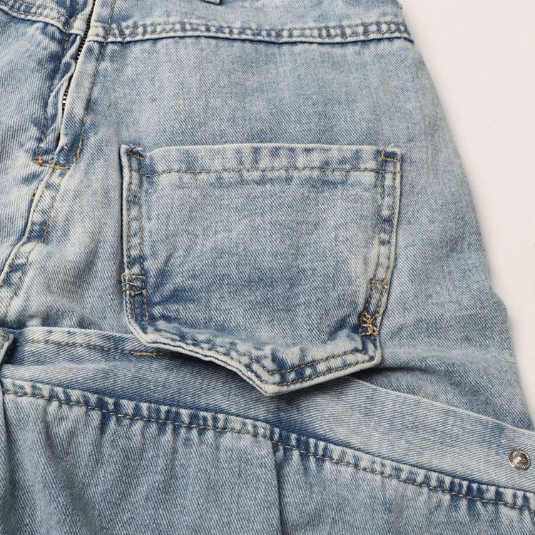 CHICEVER Minimalist Loose Denim Trouser For Women High Waist Patchwork Pockets Irregular Casual Solid Pant Female Summer Clothes