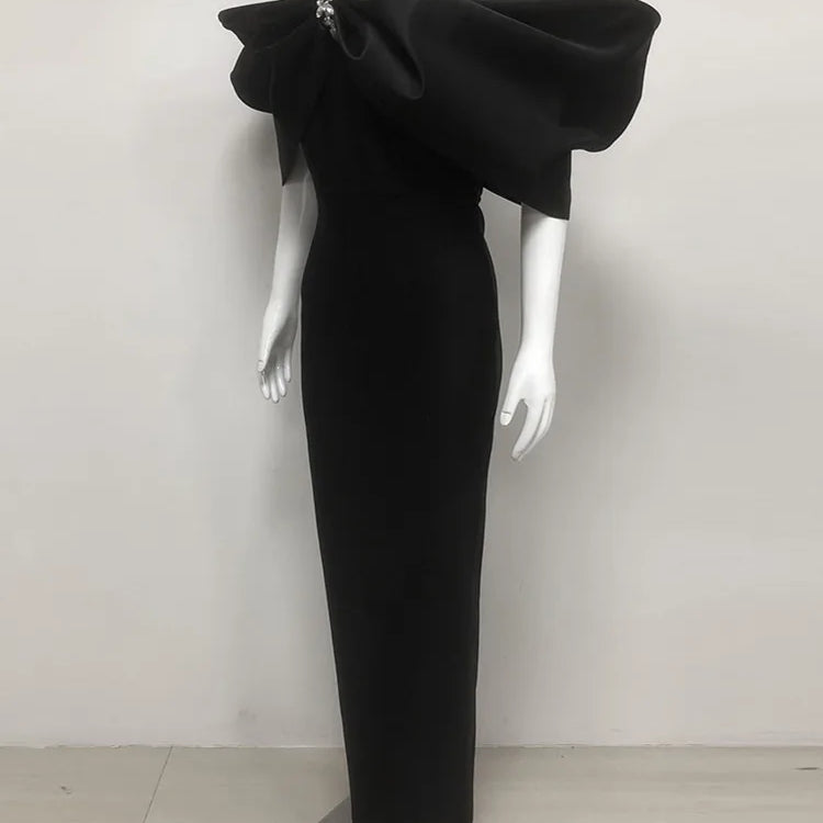 Women Sexy Off Shoulder Ruched Black Maxi Long Diamonds Celebrity Bodycon Bandage Dress 2025 Elegant Evening Club Party Dress