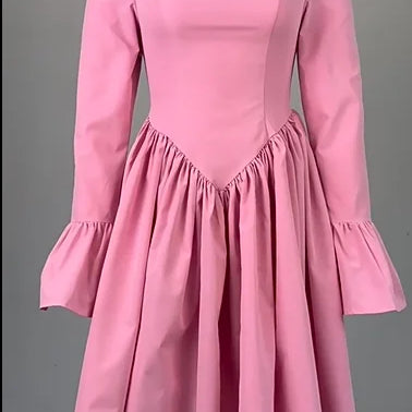 2025 Women O-neck Long Flare Sleeve Pleated Mini Midi Dress Backless Elegant Birthday Beach Night Party Vestidos Dresses