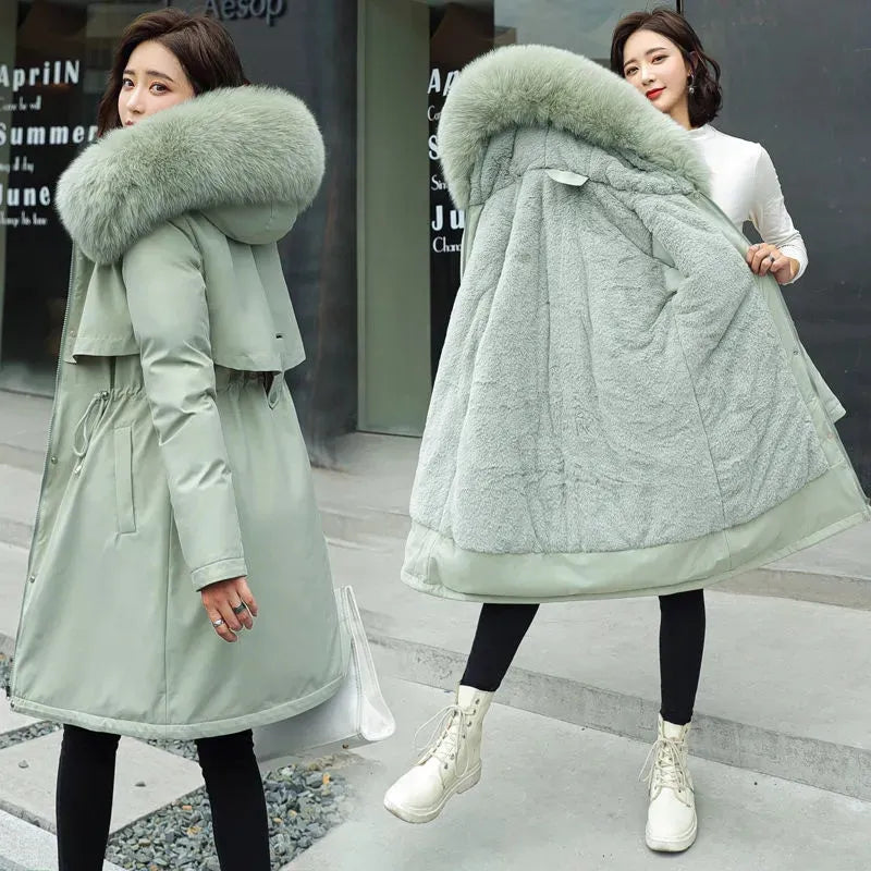 Winter Jacket Women Parka Clothes Long Coat Wool Liner Hooded Jacket Fur Collar Thick Warm Snow Wear Padded Parka